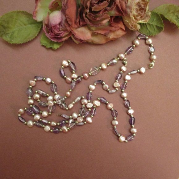 VINTAGE Pearl Amethyst Sterling Silver 36" Necklace ~ Convertible Necklace - Picture 1 of 15